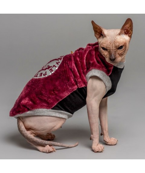 Тепла кофта без рукава для кота та кішки Style Pets FaceSPM з махрової тканини колір марсала