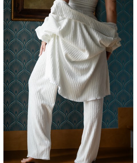 Жіночий костюм-трійка "Dominica" (сорочка+топ+штани) віскоза жатка Білий