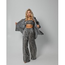 Пижамный костюм-тройка Leopard (рубашка+топ+штаны) полированный штапель Серый