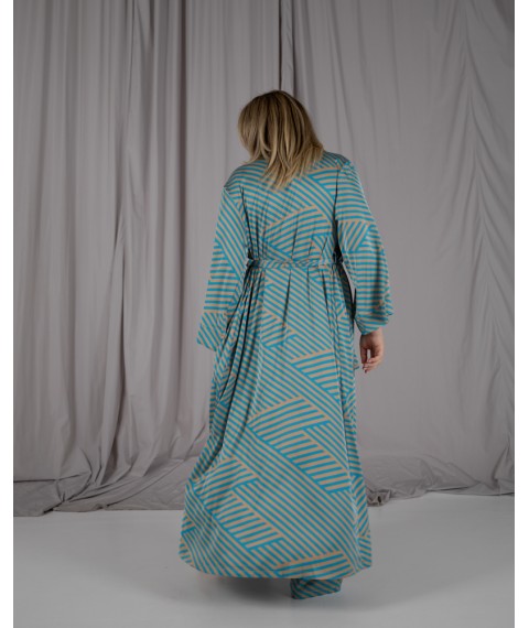 Піжамний костюм-трійка Helen італійський шовк (бра+халат+штани) Блакитний