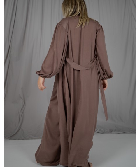 Піжамний костюм-трійка Diana шовк віскоза (бра+халат+штани) Капучино