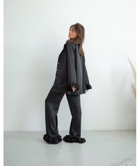 Піжамний костюм-трійка "Volan" (сорочка+бра+штани) Чорний