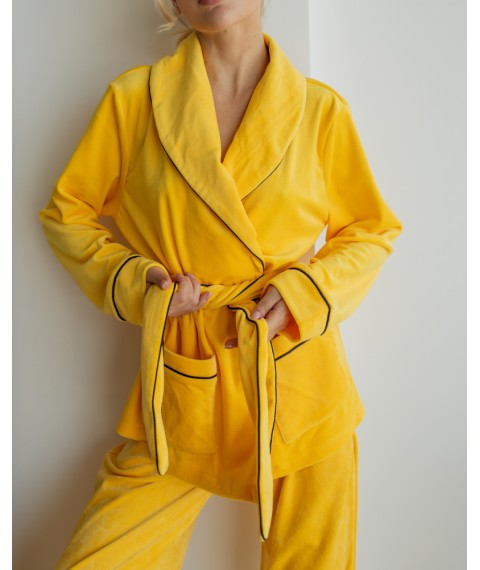 Пижама велюр Eva на запах Желтый