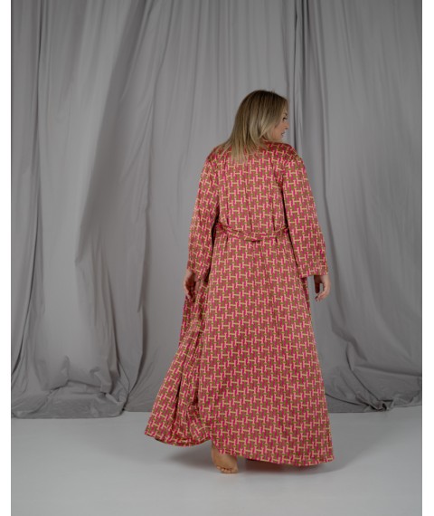 Піжамний костюм-трійка Helen італійський шовк (бра+халат+штани) Рожевий