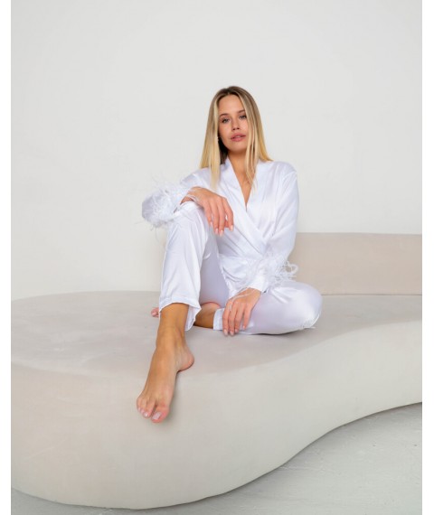 Піжама шовк Армані + натуральне пір'я "Tiffany" Білий