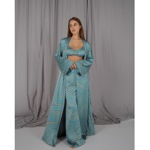 Пижамный костюм-тройка Helen итальянский шелк (бра+халат+штаны) Голубой