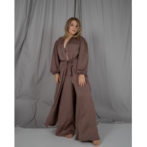 Пижамный костюм-тройка Diana шелк вискоза (бра+халат+штаны) Капучино