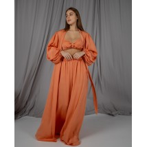 Пижамный костюм-тройка Diana шелк вискоза (бра+халат+штаны) Оранжевый