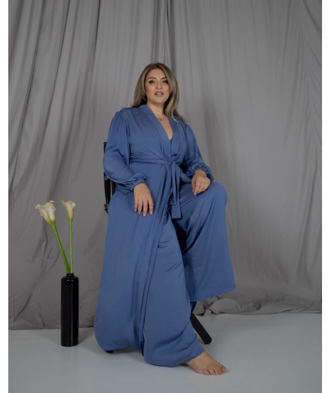 Піжамний костюм-трійка Diana шовк віскоза (бра+халат+штани) Джинсовий