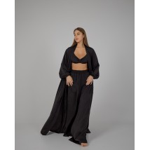 Пижамный костюм-тройка Diana шелк вискоза (бра+халат+штаны) Черный