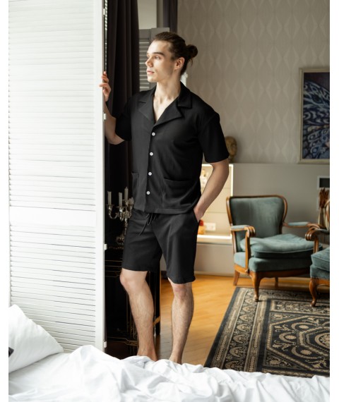 Піжамний костюм Чоловічий (тканина: вафельний трикотаж) Чорний