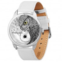 AndyWatch Owls yin-yang white wrist watch original birthday gift
