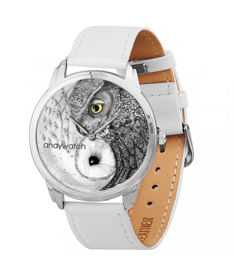 AndyWatch Owls yin-yang white wrist watch original birthday gift