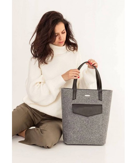 Felt women's DD Shopper bag with black leather inserts