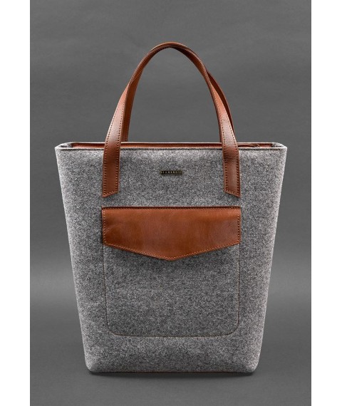 Felt women's DD Shopper bag with brown leather inserts