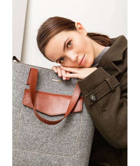 Felt women's DD Shopper bag with brown leather inserts