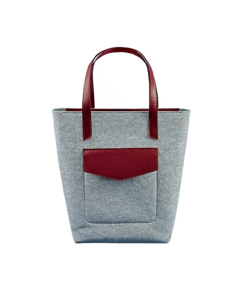 Felt women's DD Shopper bag with burgundy leather inserts