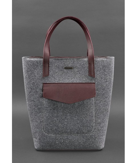 Felt women's DD Shopper bag with burgundy leather inserts