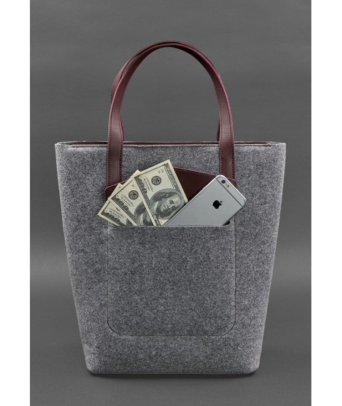 Felt women's DD Shopper bag with burgundy leather inserts