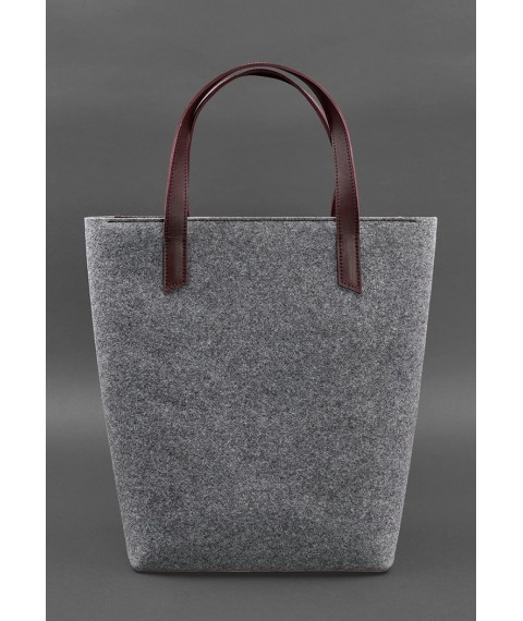 Felt women's DD Shopper bag with burgundy leather inserts