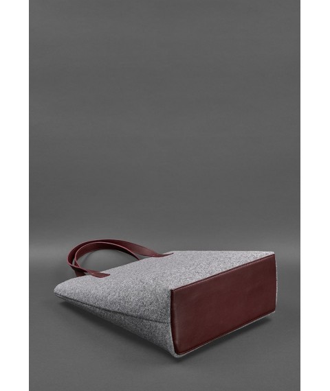 Felt women's DD Shopper bag with burgundy leather inserts