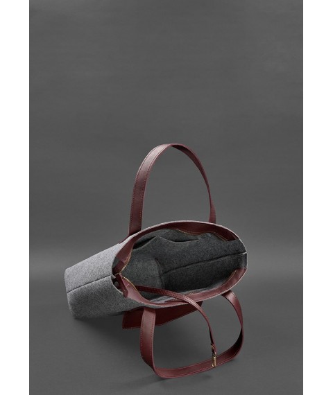Felt women's DD Shopper bag with burgundy leather inserts
