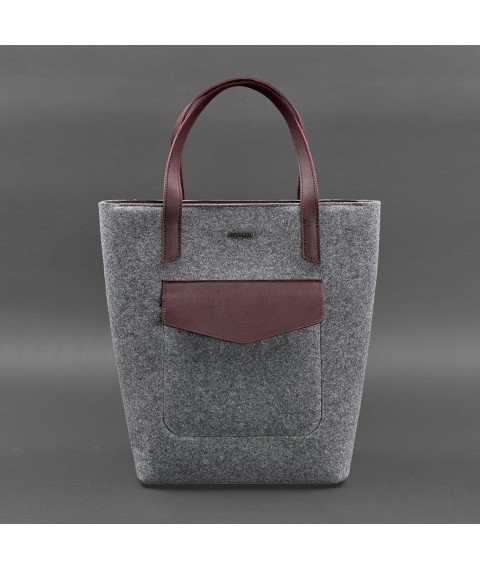 Felt women's DD Shopper bag with burgundy leather inserts