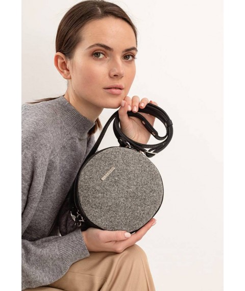 Round felt women's bag Tablet with black leather inserts