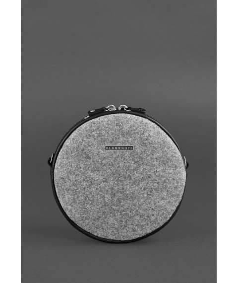 Round felt women's bag Tablet with black leather inserts