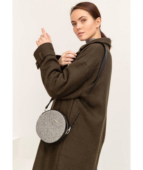 Round felt women's bag Tablet with black leather inserts