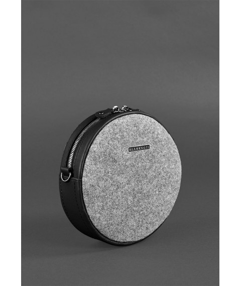 Round felt women's bag Tablet with black leather inserts