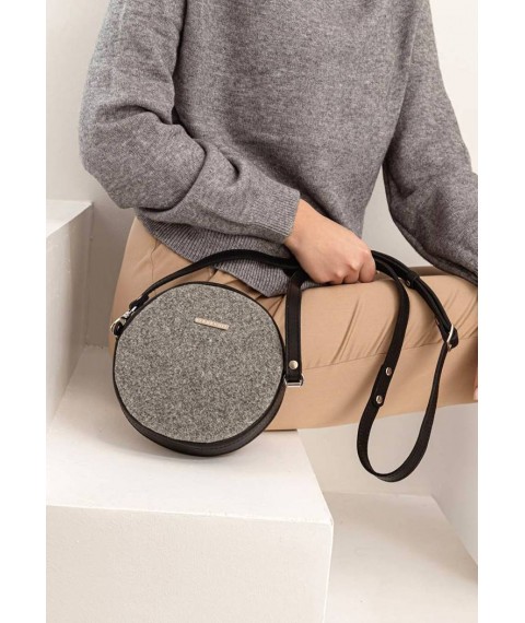 Round felt women's bag Tablet with black leather inserts