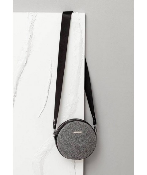 Round felt women's bag Tablet with black leather inserts