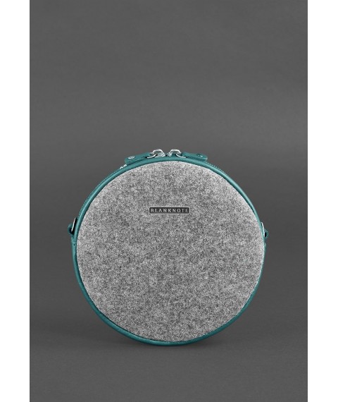 Round felt women's bag Tablet with leather turquoise inserts