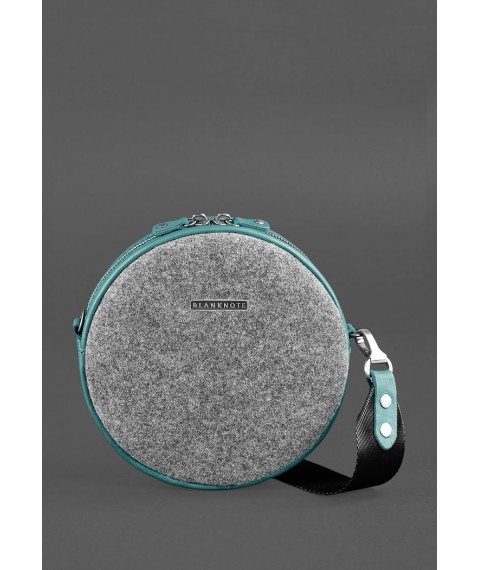Round felt women's bag Tablet with leather turquoise inserts