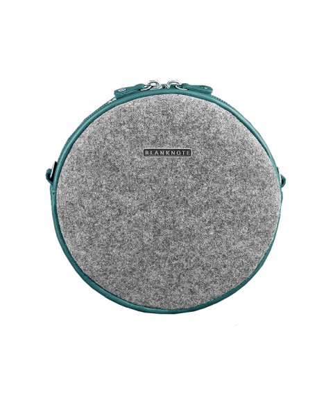 Round felt women's bag Tablet with leather turquoise inserts