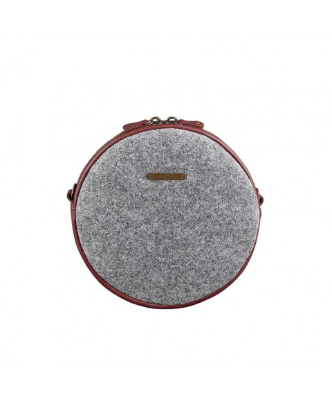 Round felt women's bag Tablet with leather burgundy inserts