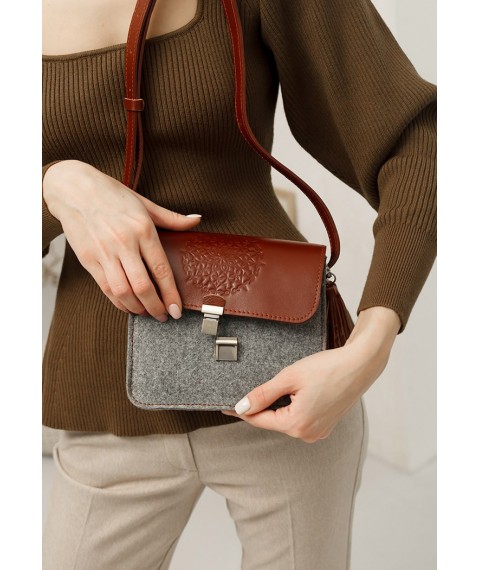 Felt women's boho bag Lilu with brown leather inserts