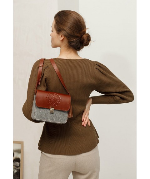 Felt women's boho bag Lilu with brown leather inserts