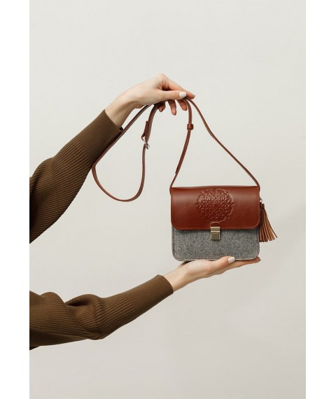 Felt women's boho bag Lilu with brown leather inserts