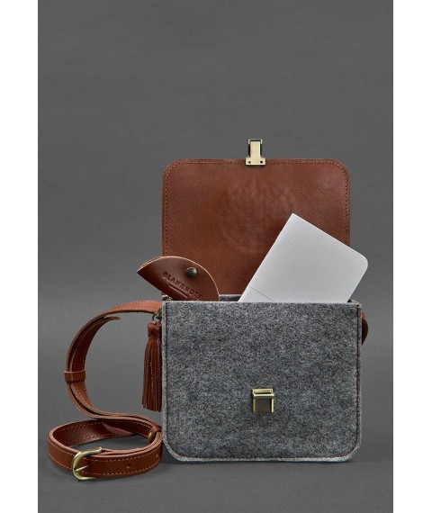 Felt women's boho bag Lilu with brown leather inserts