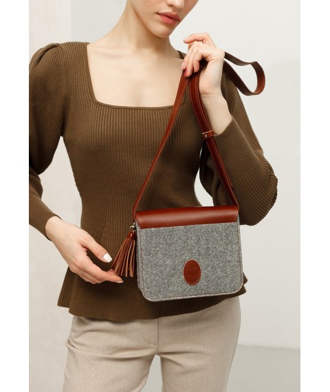 Felt women's boho bag Lilu with brown leather inserts