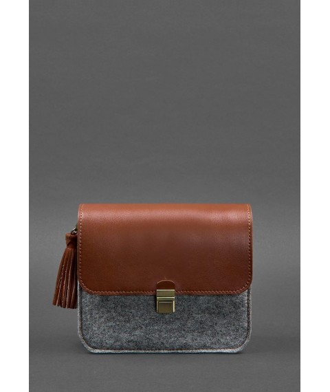 Felt women's boho bag Lilu with brown leather inserts