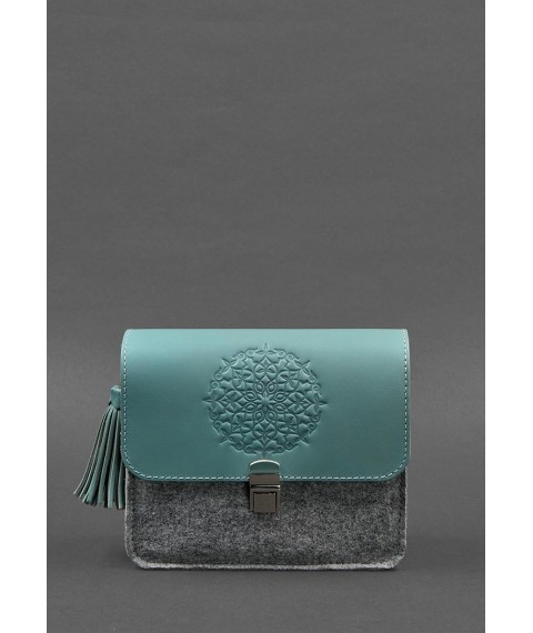 Felt women's boho bag Lilu with leather turquoise inserts