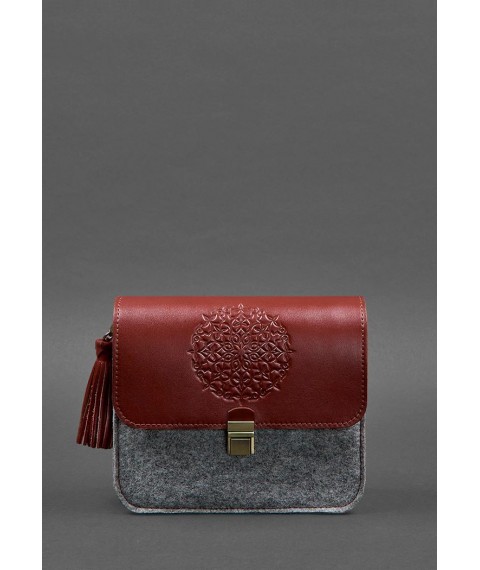 Felt women's boho bag Lilu with burgundy leather inserts