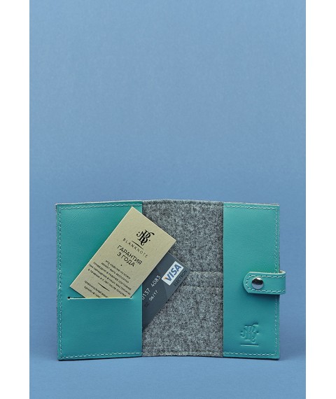 Фетрова жіноча обкладинка для паспорта 1.1 з шкіряними бірюзовими вставками