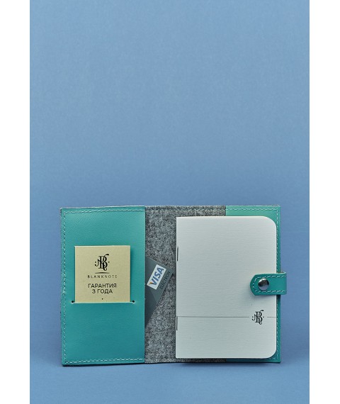 Фетрова жіноча обкладинка для паспорта 1.1 з шкіряними бірюзовими вставками