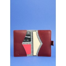 Фетрова обкладинка для паспорта 3.0 з шкіряними бордовими вставками