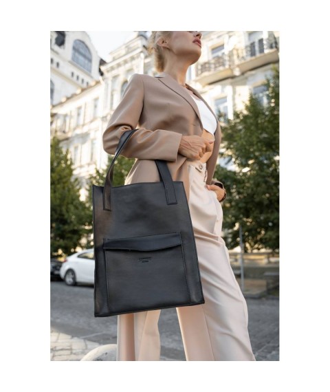Leather women's shopper bag Betsy with pocket black Crust