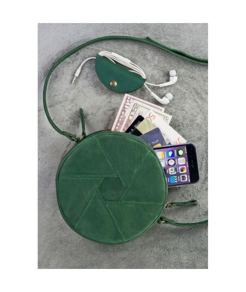 Leather round women's bag Bon-Bon green Crazy Horse